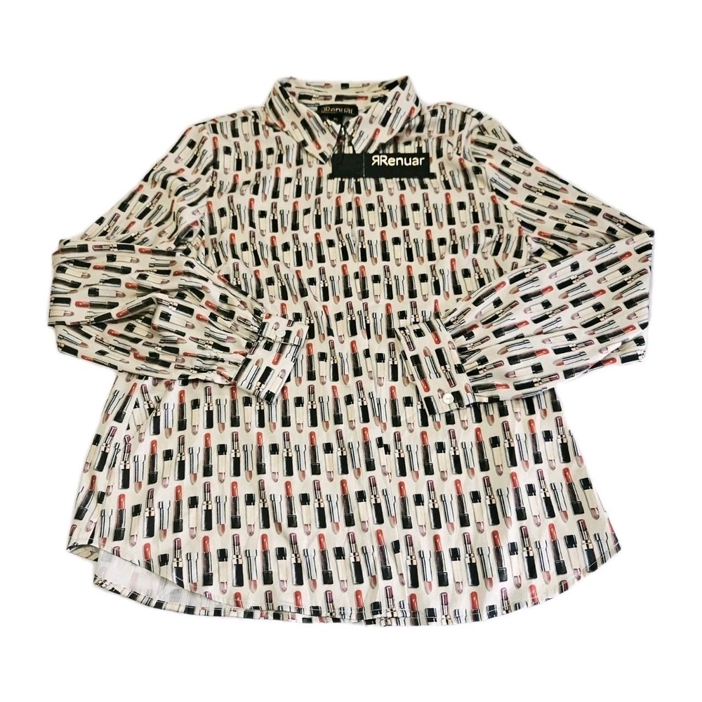 Womens Renuar NEW Lipstick Print Blouse Size Medium Long Sleeved Putton Up